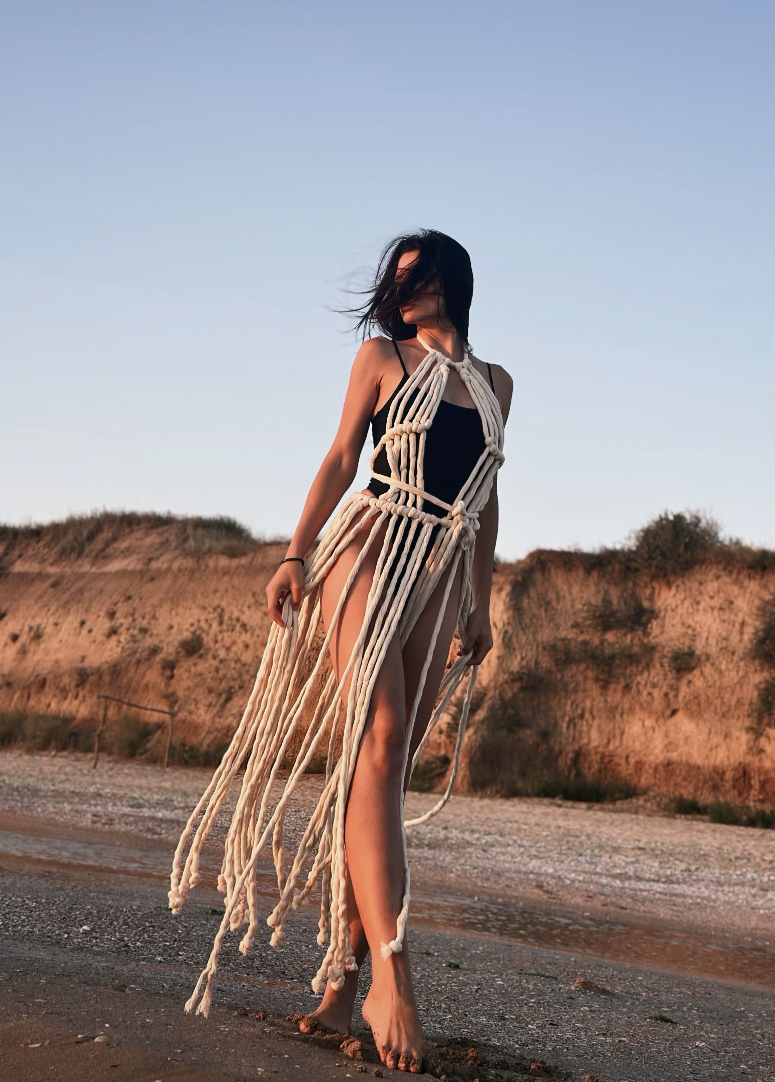 "AMALFI" Sheer Beach Club Maxi Dress – Open Knit with Fringe