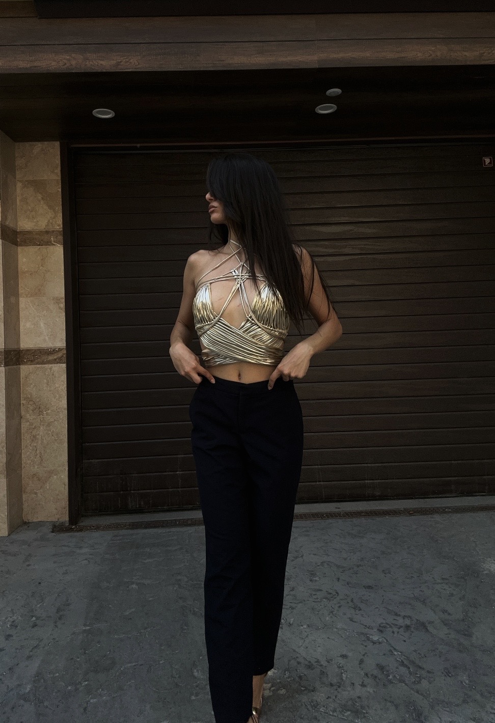 Golden Metallic Bustier Top "NOX" handmade statement top from Evening Collection